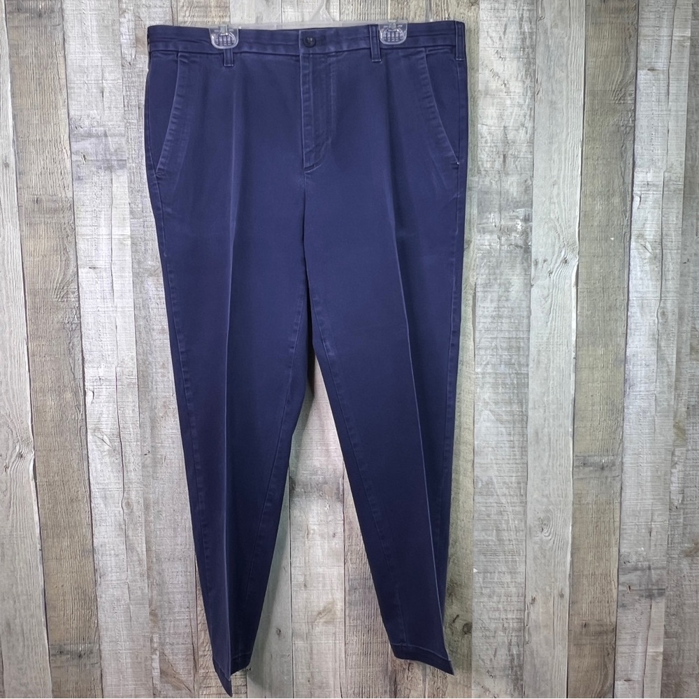 IZOD 38x30 Straight Navy Blue Chino Pants Front Pockets Back Buttoned Po…